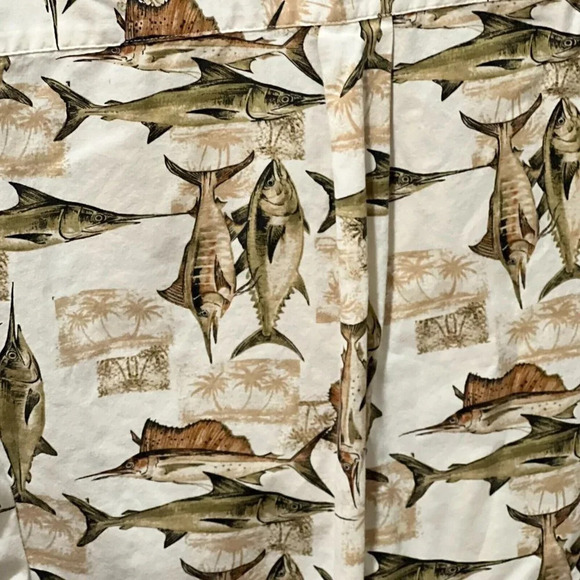 Puritan Mens Brown Marlin Fish Hawaiian Button Down Shirt Small Short Sleeve - Picture 7 of 9